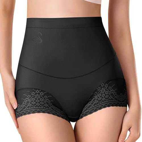 XSDSLS Bauchweg Unterhose Damen Hoher Taille Slip Eisseide Nahtlos Miederslip Miederhose Shapewear Unterwäsche Spitze Figurformender Body Shaper Shapewear Schwarz (Schwarz, XL) von XSDSLS