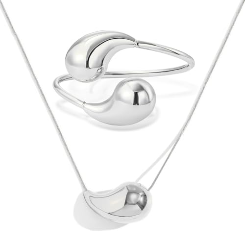 XSDSLS Damen Armreif Tropfen Halskette Edelstahl Gold Silber Manschetten Armreif Armbänder Dicke Dupes Wassertropfen Halskette Klobige Armreifen Statement Schmuck Für Frauen Mädchen (Silber) von XSDSLS