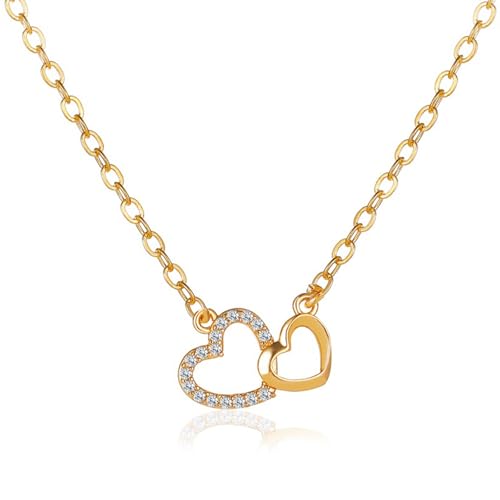 XSDSLS Damen Kette Herz Halskette Silber Gold Verschlungene Herzen Kette Einstellbare Herz Anhänger Halskette Liebes Ketten Herzkette Schmuck Geschenk für Frauen Mädchen (Gold) von XSDSLS