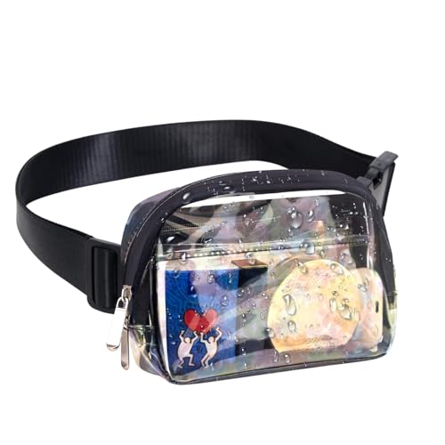 XSDSLS Durchsichtige Gürteltasche Damen Wasserdicht PVC Bauchtasche Klein Durchsichtige Hüfttasche Transparente Gürteltasche für Reisen Strand Konzerte Outdoor (Transparente Blumen) von XSDSLS