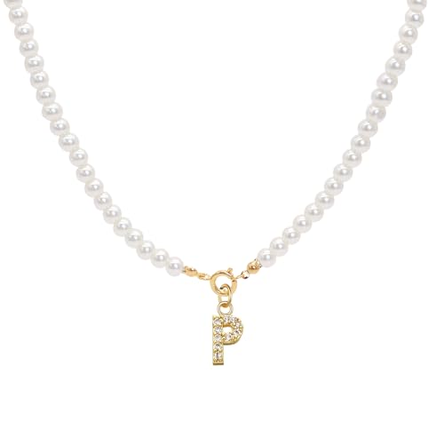 XSDSLS Gold Perlenkette Initialen Halskette mit Buchstaben für Frauen,Initialen Perlenkette,Einstellbare A-Z Anhänger Initialen Anhänger Perlenketten,Weihnachtstag Geschenke für Frauen (P) von XSDSLS