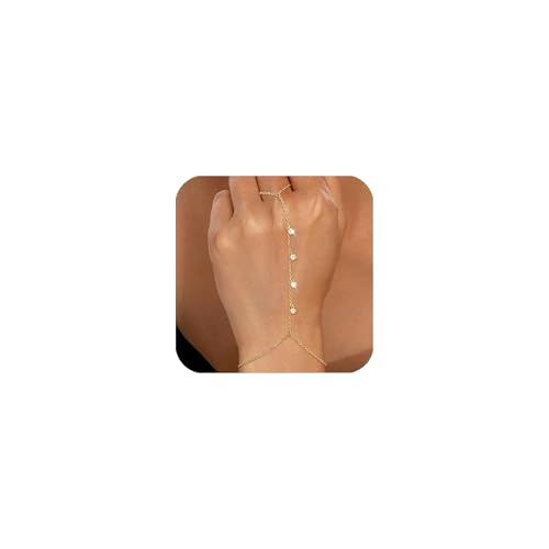 XSDSLS Goldene Handkette Armband,Fingerring Handkette,Zirkon Handkettchen Mit Ring Gold Handkettchen Schmuck für Frauen (1) von XSDSLS