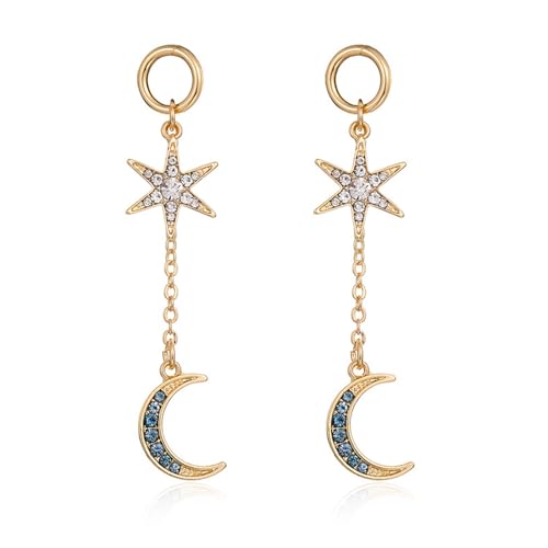 XSDSLS Mond Stern Ohrringe Ohrstecker Damen Golden Halbmond Stern Ohrringe Mond Stern Asymmetrische Ohrringe Mond Ohrstecker Stern Hängende Ohrstecker für Frauen Mädchen (Set2) von XSDSLS