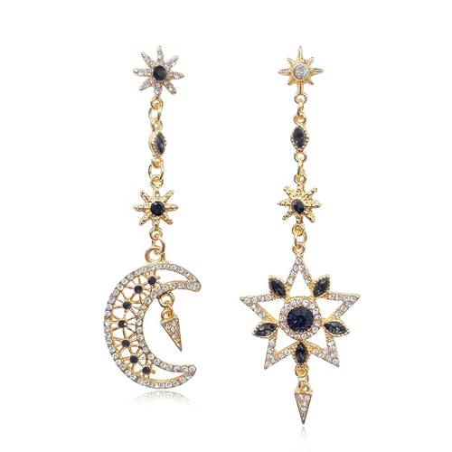 XSDSLS Mond Stern Ohrringe Ohrstecker Damen Golden Halbmond Stern Ohrringe Mond Stern Asymmetrische Ohrringe Mond Ohrstecker Stern Hängende Ohrstecker für Frauen Mädchen (Set3) von XSDSLS