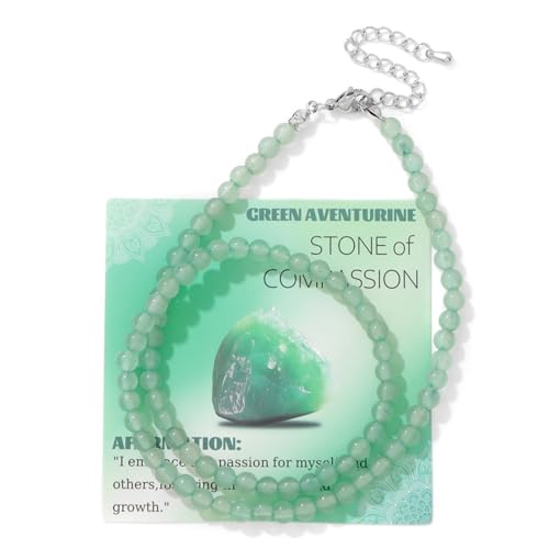 XSDSLS Naturstein Halskette für Damen, 4MM Perlenkette Edelstein Kette Kristall Halskette Naturstein Kette Geschenke für Frauen Mädchen 45CM Länge (Grüner Aventurin) von XSDSLS