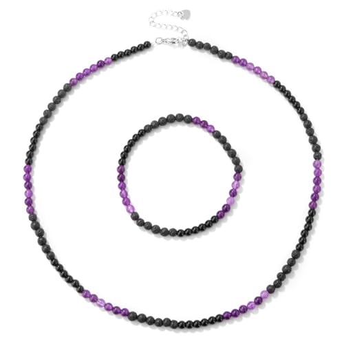XSDSLS Naturstein Halskette für Damen,Verstellbares Naturstein Kette,Stretch Natursteinen Kristall Perlenarmbänder Natursteinen Schmuckset Geschenke für Frauen Mädchen (Amethyst) von XSDSLS