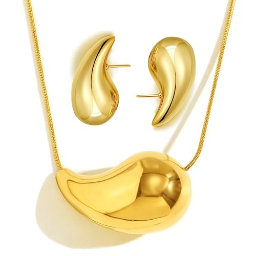 XSDSLS Ohrringe Dupes, Chunky Ohrringe für Damen Edelstahl Tropfen Ohrringe Tropfenform Anhänger Halskette Wassertropfen Ohrringe Tropfen Halskette Frauen Mädchen Gold Silber (Gold, Ohrringe31MM) von XSDSLS