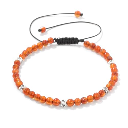 XSDSLS Perlenarmband für Frauen,4mm Naturstein Armband, Einstellbar Naturstein Perlen Armband,Edelstein Armbänder,Perlenarmband für Damen (Carnelian) von XSDSLS