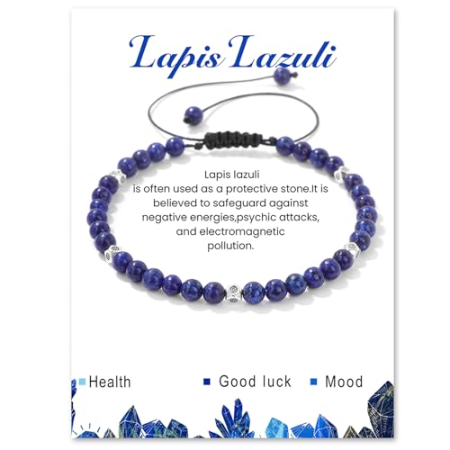 XSDSLS Perlenarmband für Frauen,4mm Naturstein Armband, Einstellbar Naturstein Perlen Armband,Edelstein Armbänder,Perlenarmband für Damen (Lapis Lazuli) von XSDSLS