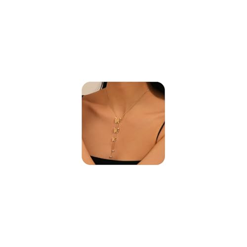 XSDSLS Schmetterling Halskette Damen 18K Gold Vergoldet Kette mit Schmetterling Anhänger Verstellbare Kette Gold Valentinstag Geburtstag Geschenke Für Frauen Mädchen (1) von XSDSLS