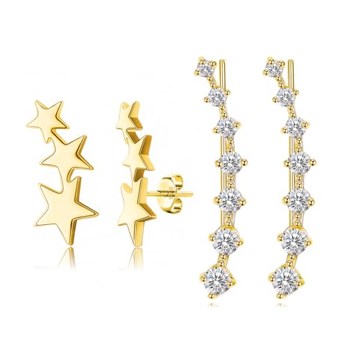 XSDSLS Stern Ohrringe Ohr Crawler Climber Ohrringe Damen Hypoallergene Ohrringe Klein Stern Ohrstecker Ohrringe Bling Ear Climber Gesundheitsstecker Ohrringe für Damen Frauen (Gold) von XSDSLS