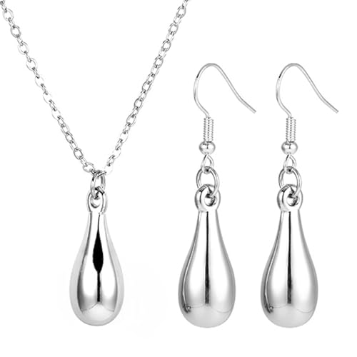 XSDSLS Tropfen Schmuck Set für Damen Gold Silber Tropfen Anhänger Halskette Wassertropfen Hängend Ohrringe Wassertropfen Anhänger Frauen Ohrhänger Kette Schmuckset für Damen Mädchen (Silber) von XSDSLS