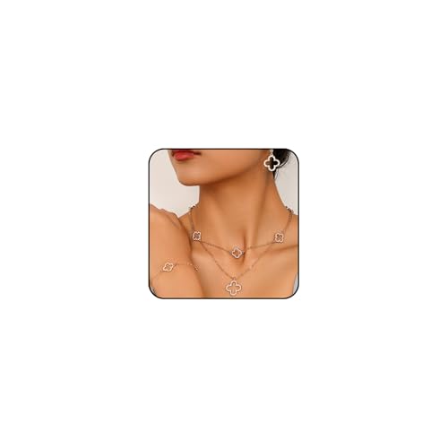 XSDSLS Vierblättriges Kleeblatt Schmuck Set für Damen Gold Vierblättriges Kleeblatt Halskette Ohrstecker Armband Mehrschichtiges Vierblättriges Kleeblatt Ketten Choker Halskette Schmuckset für Damen von XSDSLS
