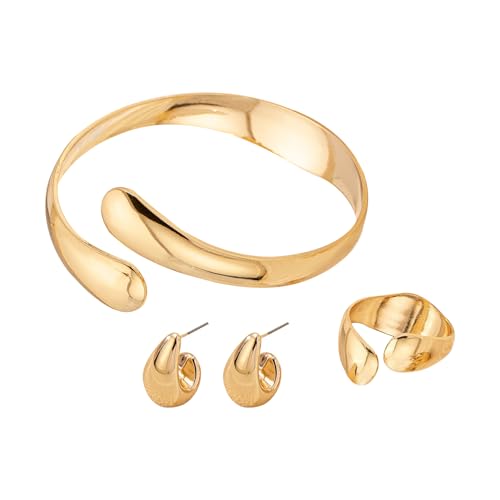 XSDSLS Wassertropfen Schmuck Set für Damen Gold Wassertropfen Offener Armkette Wassertropfen Offener Ringe Drop Dangle Ohrringe Geburtstag Geschenk für Frauen von XSDSLS