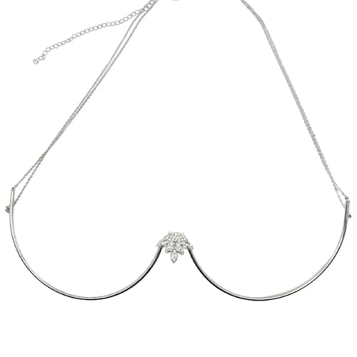 Blume Metall Brust Halterung Körper Schmuck BH Kette for Frauen Kette Top Bikini Halter Brust Unterstützung Sommer(Silver) von XSFAMGB