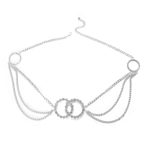 XSFAMGB 1 STÜCKE Strass Taille Geometrische Kette Runder Anhänger Mehrreihiger Körper Frauen Schmuck Sommer Strand Zubehör(Silver) von XSFAMGB