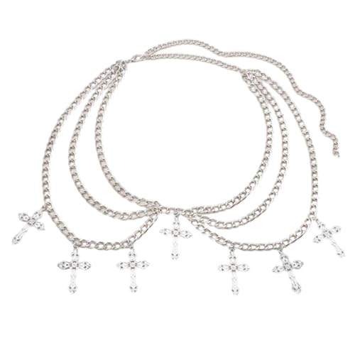 XSFAMGB 1PCS Körperketten for Jeans Bühnenshows for Hip Hop Frauen Metallic Multilayered for Club(Silver) von XSFAMGB