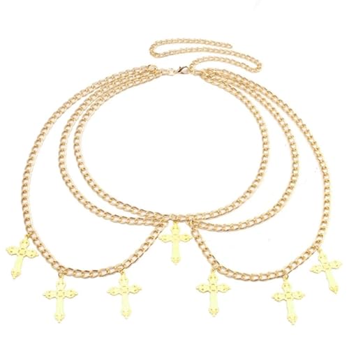 XSFAMGB 1PCS Körperketten for Jeans Bühnenshows for Hip Hop Frauen Metallic Multilayered for Club(White) von XSFAMGB