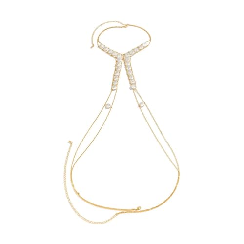 XSFAMGB Runde Perlen BH Brustkette Halskette for Frauen Einfache Kupfer Link Bikini Strand Körperschmuck(B) von XSFAMGB