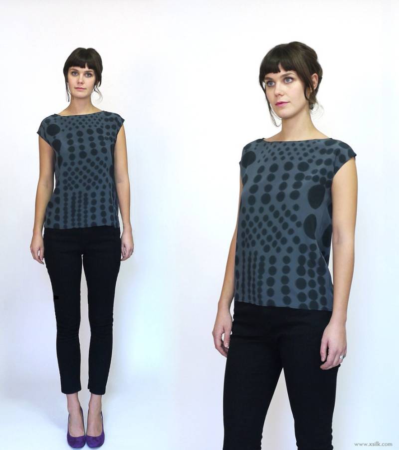 Hand Bemalt Seidenhemd/Patch Work Punkten - Auf Bestellung Gefertigt Polka Dot Seidentop von XSILK