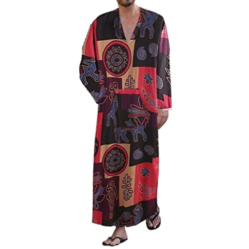 XSION Herren Langarm Kaftan Thobe Abaya Dubai Langes Kleid Ethno Kleidung Muslim Arabisches Kleid Nahen Osten Robe, rot, 5X-Large von XSION