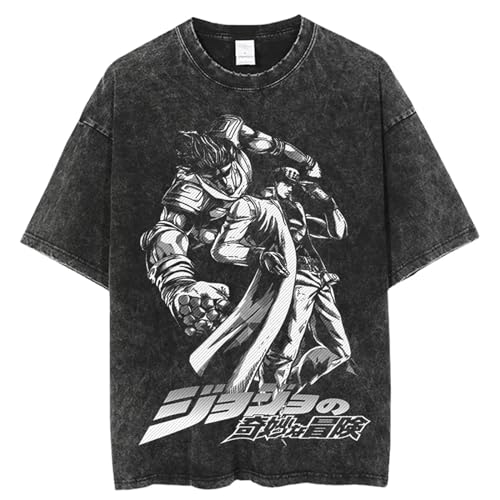 Anime JoJo's Bizarre Adventure T-Shirt Washed Vintage Älteren Stil Kurzarm-T-Shirt Hip Hop Street Tops Joutarou Kuujou-T-Shirt von XSLGOGO