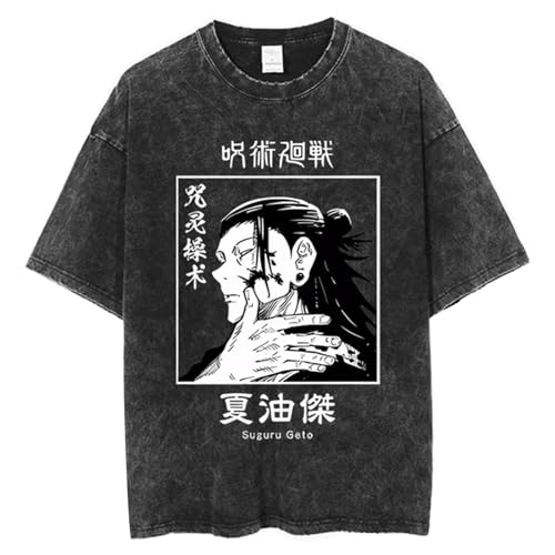 Anime Jujutsu Kaisen T-Shirt Geto Suguru Washed Vintage Älteren Stil Kurzarm-T-Shirt Hip Hop Street Tops Fushiguro Toji-T-Shirt von XSLGOGO