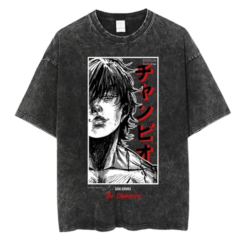 Baki Hanma Washed Retro Short Sleeve T-Shirt Anime Baki The Grappler High Street Loose Oversized Trend Clothes for Anime Baki Fans von XSLGOGO