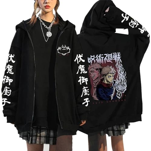 Jujutsu Kaisen Sukuna Grafik Mantel für Männer Japan Comic Sukuna Ryomen Hoodie mit Reißverschluss Übergröße Streetwear King of Curses Kostüm Sukuna Yuuji Itadori Strickjacke Sukuna Yuuji Kleidung von XSLGOGO