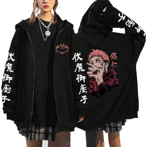 Jujutsu Kaisen Sukuna Grafik Mantel für Männer Japan Comic Sukuna Ryomen Hoodie mit Reißverschluss Übergröße Streetwear King of Curses Kostüm Sukuna Yuuji Itadori Strickjacke Sukuna Yuuji Kleidung von XSLGOGO