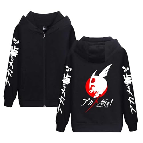 XSLGOGO Anime Akame ga Kill! Bluse Oversize Fit Body Anime Gedruckt Einfache Zip Up Kapuzenpulli von XSLGOGO