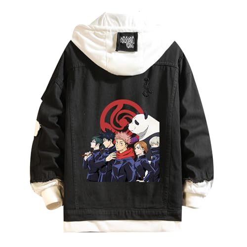 XSLGOGO Anime Jujutsu Kaisen Gefälschte zwei denim Jacken Gojo Satoru Langärmelige lässige Strickjacke Ryomen Sukuna Kapuzenjacken für Frauen Männer von XSLGOGO