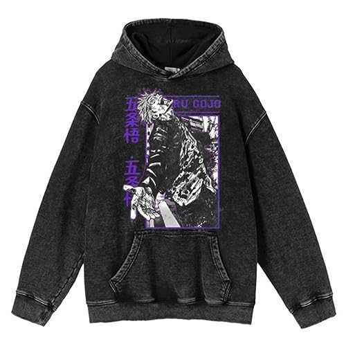 XSLGOGO Anime Jujutsu Kaisen Satoru Gojou Gewaschen Kapuze Sweatshirt Männer und Frauen Hoodies von XSLGOGO