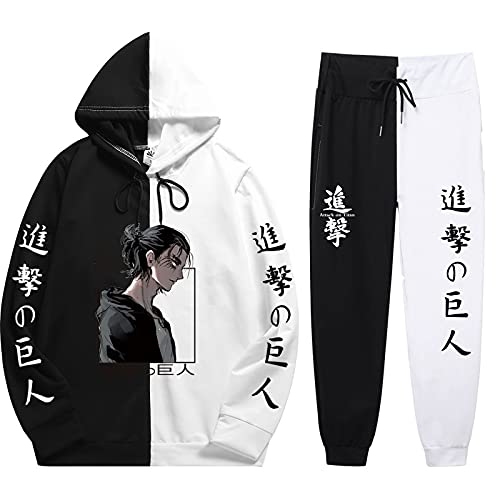 XSLGOGO Attack on Titan Kapuzen Sweatshirt Hosen Sets Eren Jaeger 2 Stück Set Anime Gedruckt Pullover Jogginghose Anzüge Unisex von XSLGOGO