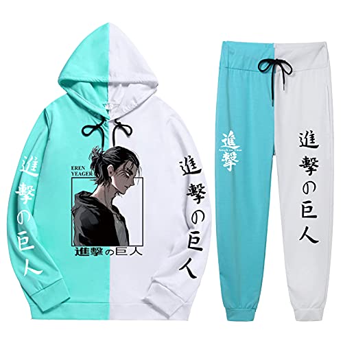 XSLGOGO Attack on Titan Kapuzen Sweatshirt Hosen Sets Eren Jaeger 2 Stück Set Anime Gedruckt Pullover Jogginghose Anzüge Unisex von XSLGOGO