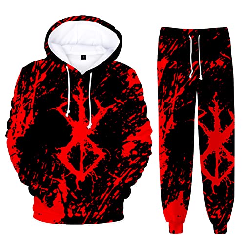 XSLGOGO Berserk Kapuzenpullover und Jogginghose Set Anime Guts 2 Teiliges Anzug Herren und Damen Bedrucktes Pullover Jogger Hosen Set von XSLGOGO