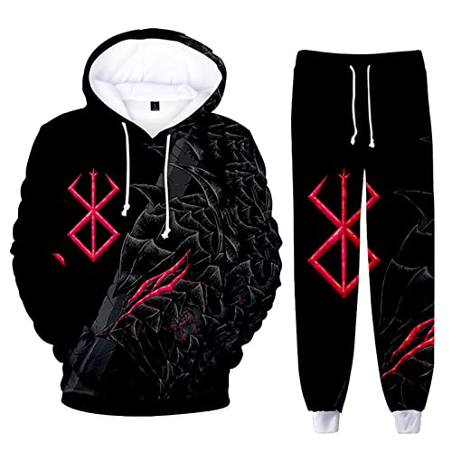 XSLGOGO Berserk Kapuzenpullover und Jogginghose Set Anime Guts 2 Teiliges Anzug Herren und Damen Bedrucktes Pullover Jogger Hosen Set von XSLGOGO