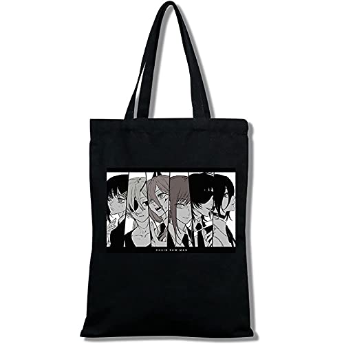 XSLGOGO Chainsaw Man Canvas Tote Bags Denji Makima Power Aki Umhängetasche Wiederverwendbare Einkaufstasche Casual School Daily Canvas Bags Mit Reißverschluss von XSLGOGO