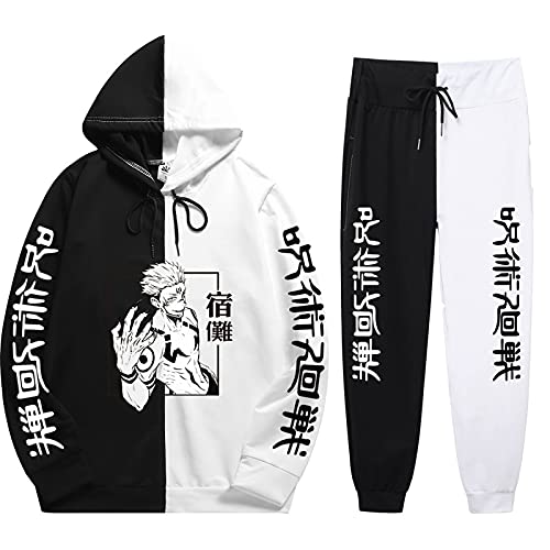 XSLGOGO Jujutsu Kaisen Kapuzen Sweatshirt Hosen Sets Ryomen Sukuna 2 Stück Set Anime gedruckt Pullover Jogginghose Anzüge Unisex von XSLGOGO