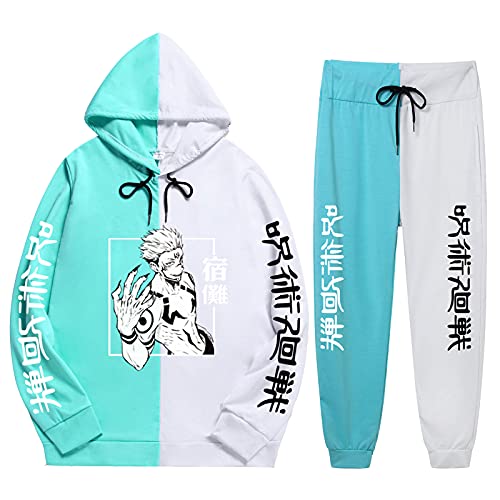 XSLGOGO Jujutsu Kaisen Kapuzen Sweatshirt Hosen Sets Ryomen Sukuna 2 Stück Set Anime gedruckt Pullover Jogginghose Anzüge Unisex von XSLGOGO