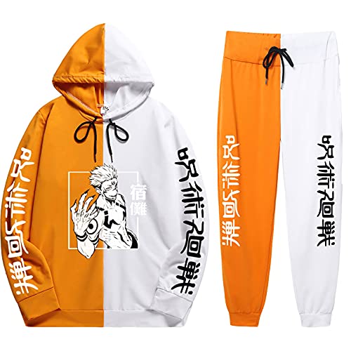 XSLGOGO Jujutsu Kaisen Kapuzen Sweatshirt Hosen Sets Ryomen Sukuna 2 Stück Set Anime gedruckt Pullover Jogginghose Anzüge Unisex von XSLGOGO