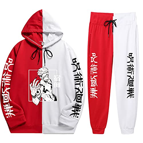 XSLGOGO Jujutsu Kaisen Kapuzen Sweatshirt Hosen Sets Ryomen Sukuna 2 Stück Set Anime gedruckt Pullover Jogginghose Anzüge Unisex von XSLGOGO