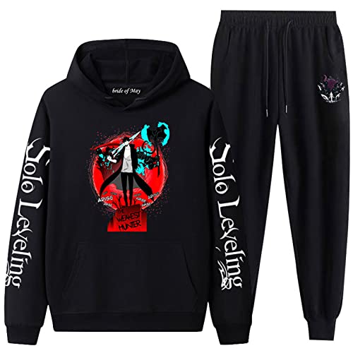 XSLGOGO Solo Leveling HoodiePants Zwei Sets Anime Jinwoo Sung Cosplay Hoodie Jogginghose Anzug Unisex Freizeit Lose Sweatshirt Jogginghose von XSLGOGO