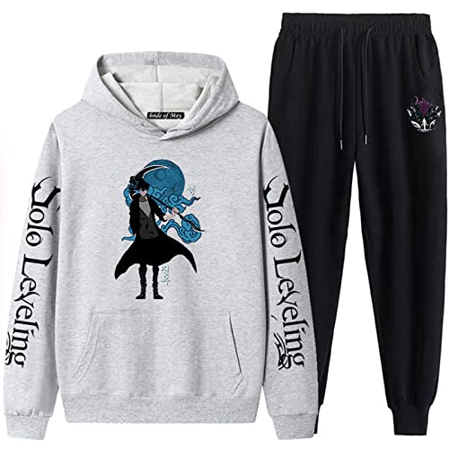 XSLGOGO Solo Leveling HoodiePants Zwei Sets Anime Jinwoo Sung Cosplay Hoodie Jogginghose Anzug Unisex Freizeit Lose Sweatshirt Jogginghose von XSLGOGO