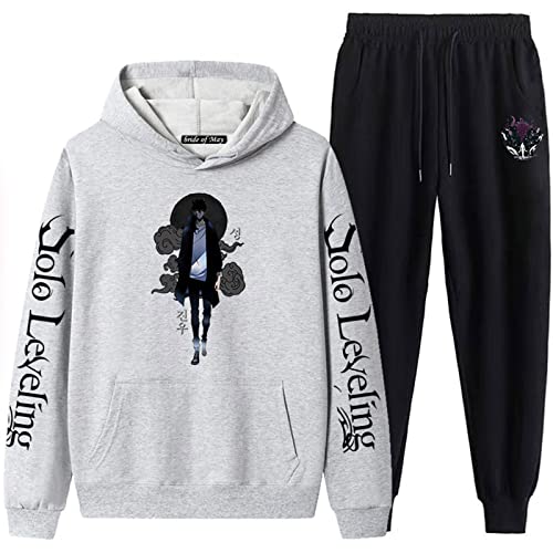 XSLGOGO Solo Leveling HoodiePants Zwei Sets Anime Jinwoo Sung Cosplay Hoodie Jogginghose Anzug Unisex Freizeit Lose Sweatshirt Jogginghose von XSLGOGO