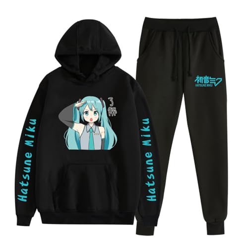 XSLGOGO Vocaloid Singer Hatsune Miku Hoodie + Hose 2 Stück/Set Streetwear Miku Miku bedruckt Langarm Sweatshirt Hose Fans Geschenke von XSLGOGO