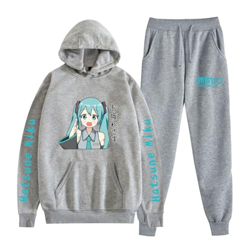 XSLGOGO Vocaloid Singer Hatsune Miku Hoodie + Hose 2 Stück/Set Streetwear Miku Miku bedruckt Langarm Sweatshirt Hose Fans Geschenke von XSLGOGO