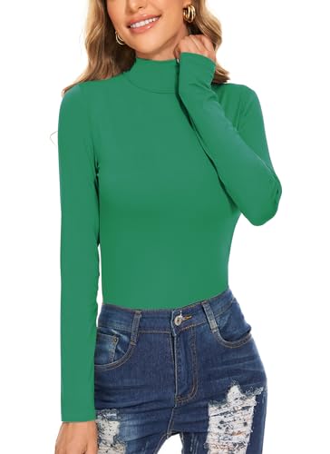 Langärmeliges Rollkragen-Oberteil für Damen, lässig, schmal geschnitten, leicht, unter der Schicht, Grün , X-Groß von XSRYT