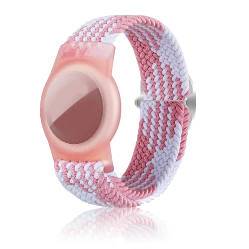 Kinder-Armband kompatibel mit AirTag, GPS-Kinder-Tracker-Halter, geflochtenes Armband für Apple Air Tag, Anti-Verlust-Airtag-Uhrenarmband für Kinder, ältere Menschen (Weiß/Rosa) von XSUIOY