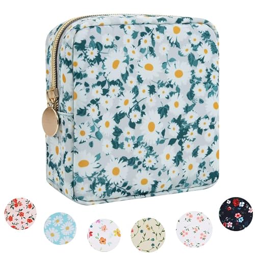 XSUIOY Mini-Make-up-Tasche mit Blumenmuster, Kosmetiktaschen für Damen und Mädchen, ästhetischer Make-up-Organizer aus Nylon, Reißverschlussbeutel, Reise-Kulturbeutel, Münzbeutel, Damenbinde von XSUIOY